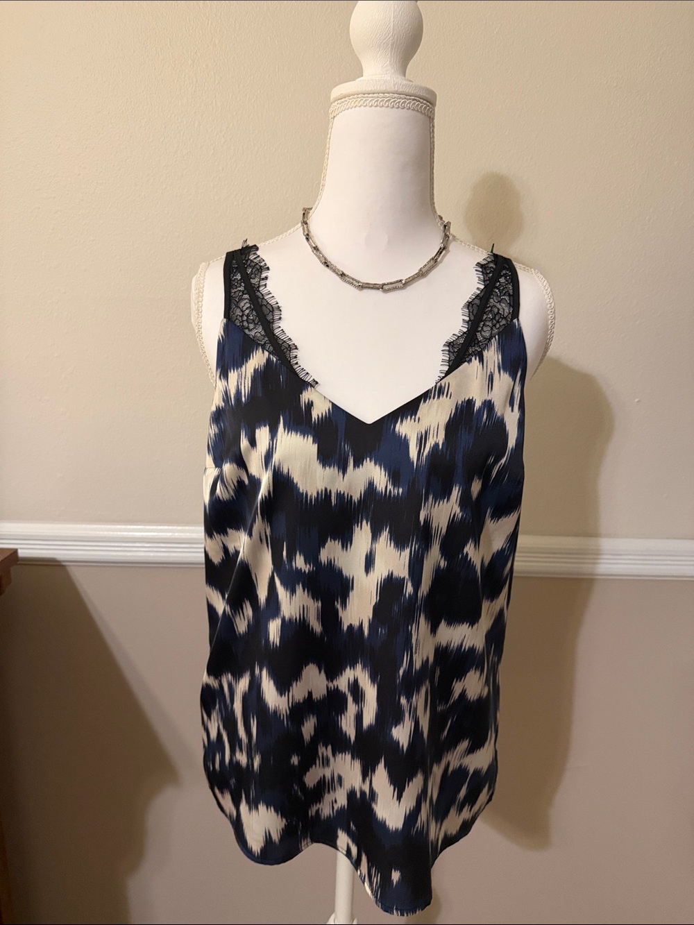 Lace-Trim Camisole Tank Top in Black, Navy & Cream